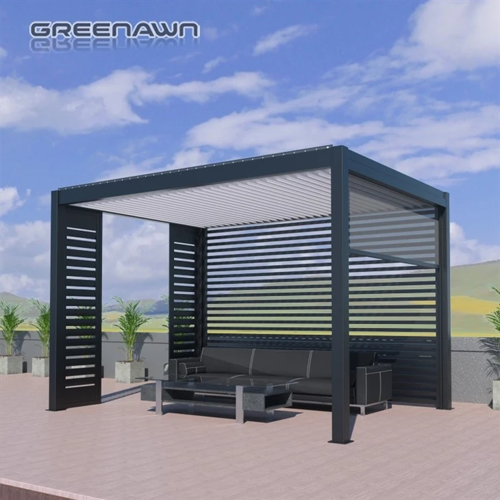 Eraldi seisev lehtla metallist pergola katuse ja külgedega
